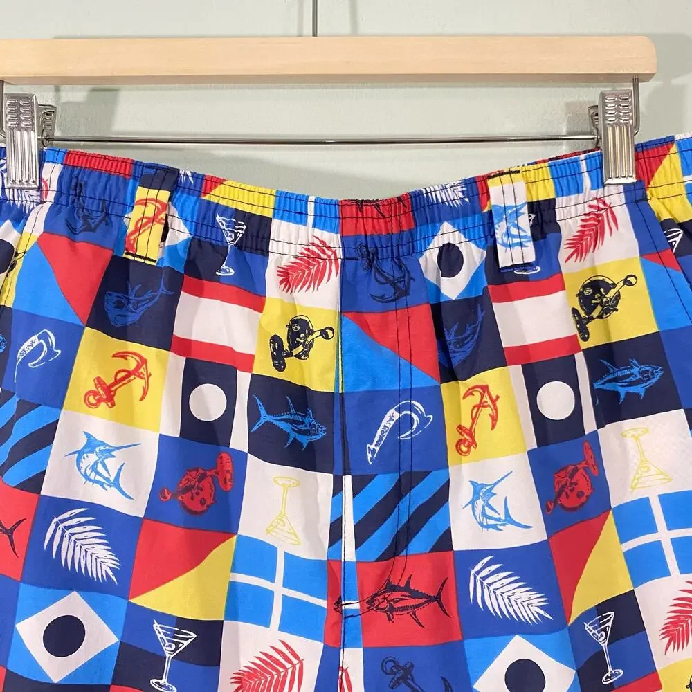Columbia Men's PFG Nautical Fishing Checkered Swim Trunks Size L